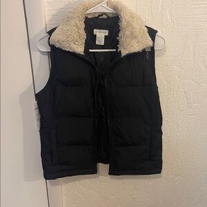 Maurices Black Puffer Vest with Cream Sherpa Collar